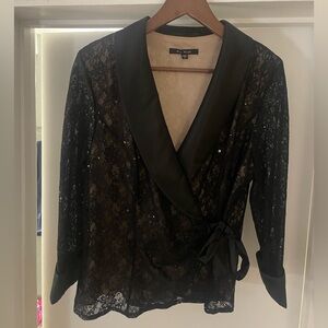 Blu Sage Black Lace Wrap Blouse L